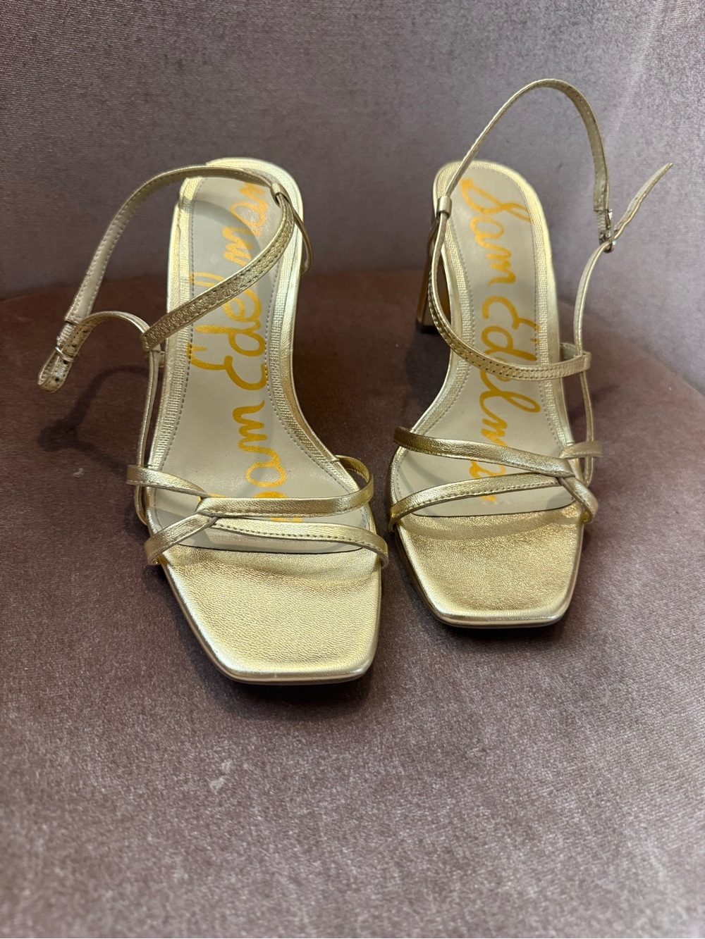 Sam Edelman Metallic Gold Strappy Slingback Heels